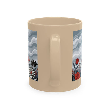 ☂️🌹 The Lady In The Windy Rose Garden Ceramic Mug – Art Deco Fashion Whimsy