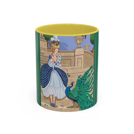 The Peacock's Admiration Colorful Mug (11oz, 15oz) – Rococo Elegance, Peacock Beauty & Garden Charm