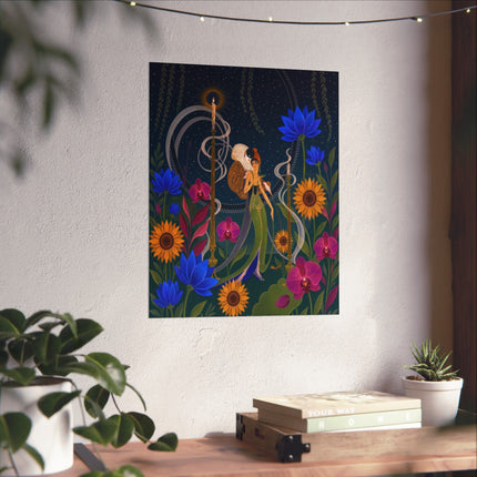 🌙🪷 The Lady Of The Midnight Lotus Garden Matte Vertical Poster – Art Deco Nocturne