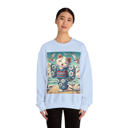 Geisha Kitten by the Seaside Heavy Blend™ Crewneck Sweatshirt