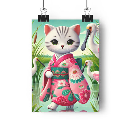 Geisha Kitten Strolls Among the Spoonbills Giclée Art Print
