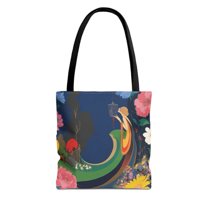 🌙🐦 The Lady Of The Moonlit Birdcage Tote Bag – Art Deco Floral Fantasy
