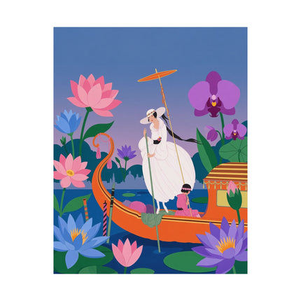 🪷🛶 The Lady Of The Lotus Lake Matte Vertical Poster – Art Deco Botanical Fantasy