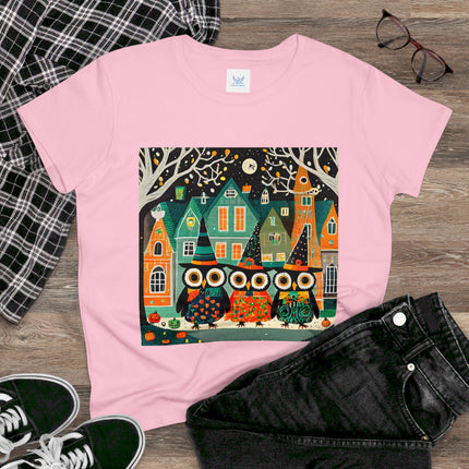 Night of the Trick-or-Treating Owlets Women's Midweight Cotton Tee