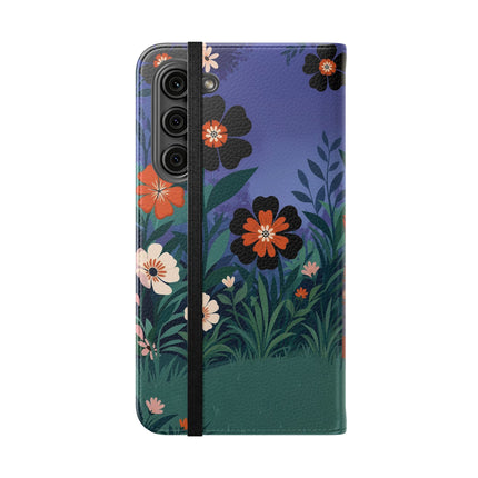 🌺🐈 The Lady Of The Midnight Garden Cat Flip Case – Art Deco Floral Fantasy