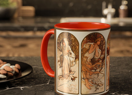 The Seasons by Alphonse Maria Mucha Colorful Mugs (11oz, 15oz)