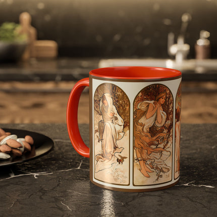 The Seasons by Alphonse Maria Mucha Colorful Mugs (11oz, 15oz)