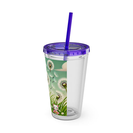 Geisha Kitten and the Dandelion Wish Sunsplash Tumbler with Straw, 16oz