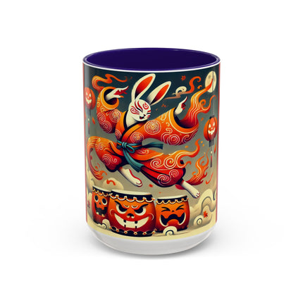 Jack-O’-Lantern Drums & The Kabuki Rabbit Colorful Mugs (11oz, 15oz)