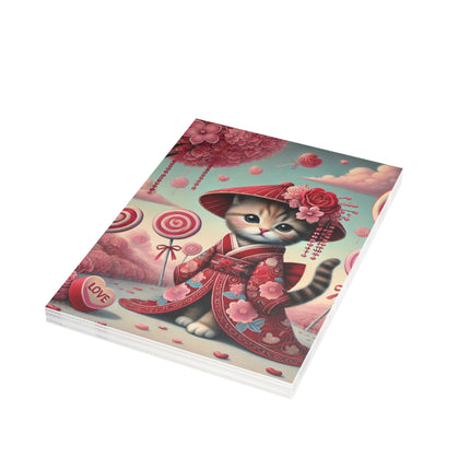 Whimsical Geisha Kitten in a Valentine Garden Postcard Bundles (envelopes included)