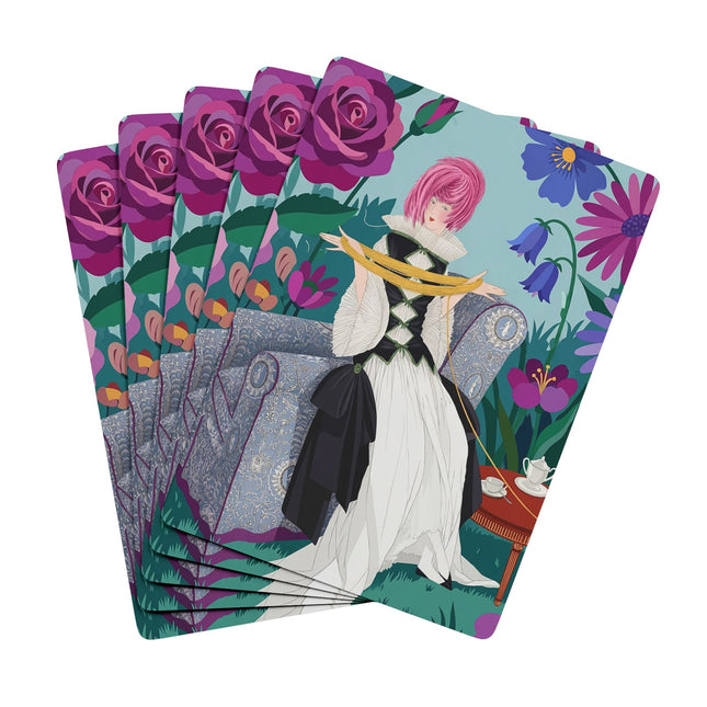 ☕🌸 The Lady Of The Garden Tea Playing Cards – Art Deco Floral Elegance