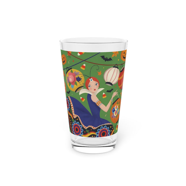 🏮🎃 The Lady Of Halloween Lanterns Glass, 16oz – Colorful Art Deco Halloween Charm