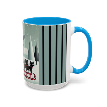 Red Sled & Curious Cats Colorful Mugs (11oz, 15oz)
