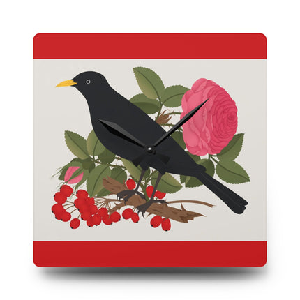 Blackbird & Rose Acrylic Wall Clock