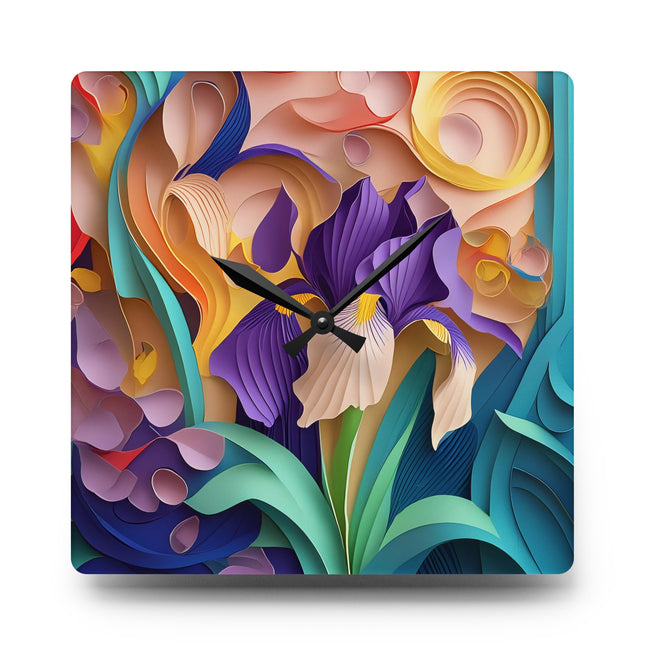 The Elegant Iris Flower Acrylic Wall Clock, Round and Square