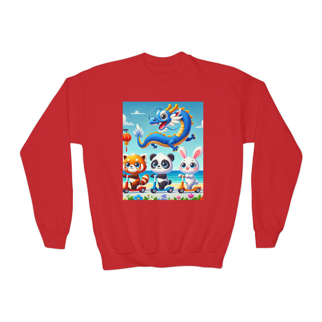 Seaside Scooter Friends Youth Crewneck Sweatshirt – Coastal Fun, Friendship & Playful Adventure