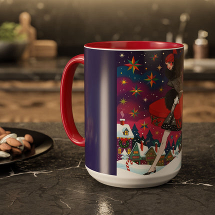 🎁✨ The Lady Of The Christmas Hatbox Colorful Mug – Art Deco Holiday Fantasy