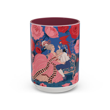 The Lady And The Scarlet Macaw Colorful Mugs – Art Deco Floral Elegance