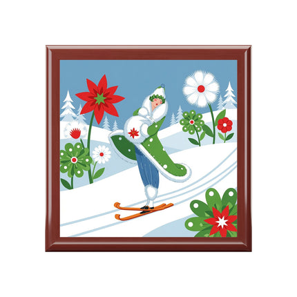 🎿❄️ The Winter Garden Skier Jewelry Box – Whimsical Holiday Fantasy