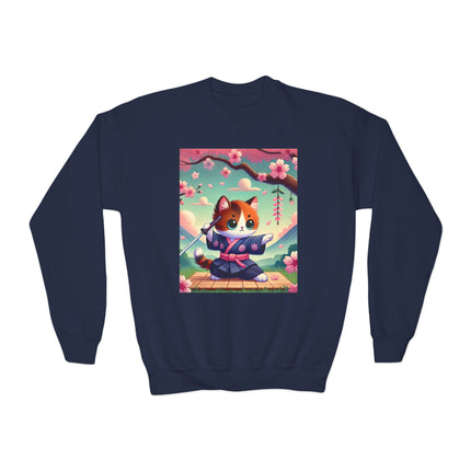 Playful Kitten in the Tea Room Youth Crewneck Sweatshirt – Whimsy, Elegance & Gentle Charm