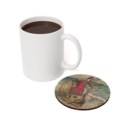 Rita Rides on the Dolphin by Warwick Goble Cork Back Coaster