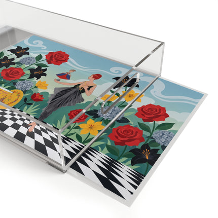 🌹🎭 The Lady Of The Little Dancer Acrylic Serving Tray – Art Deco Floral Fantasy