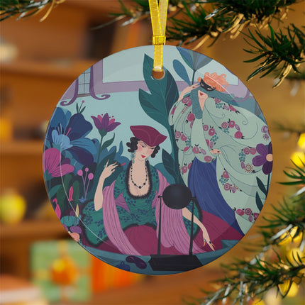 🎭🌸 The Ladies Of The Secret Masquerade Glass Ornament – Art Deco Floral Mystery