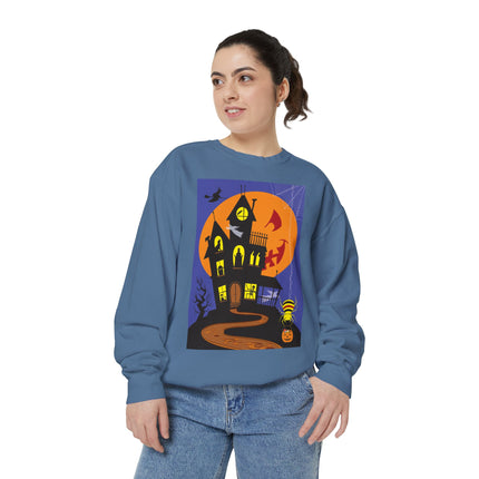 Halloween Night at the Haunted House Unisex Garment-Dyed Sweatshirt