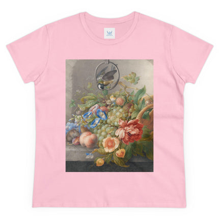 Still Life With Flowers, Fruit, A Great Tit And A Mouse by Herman Henstenburgh Women's Midweight Cotton Tee