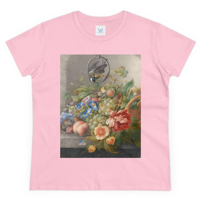 Still Life With Flowers, Fruit, A Great Tit And A Mouse by Herman Henstenburgh Women's Midweight Cotton Tee