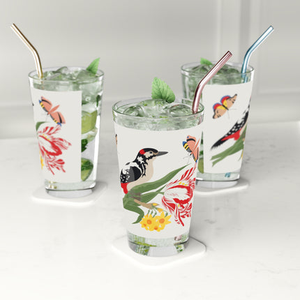 Woodpecker & Tulip Pint Glass – Vibrant Spring & Bold Beauty