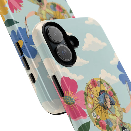 🌸🪞 The Floral Parasol Reflection Phone Case – Art Deco Garden Fantasy