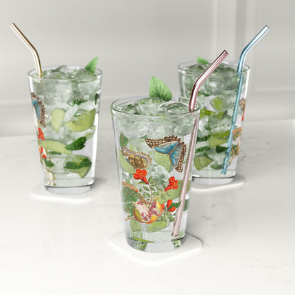 Blue Butterflies and Pomegranate Glass, 16oz