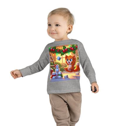 Naughty or Nice Kitten Christmas Toddler Long Sleeve Tee