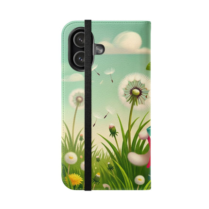 🌾🌼 Geisha Kitten and the Dandelion Wish Flip Case – Gentle Wishes & Quiet Wonder