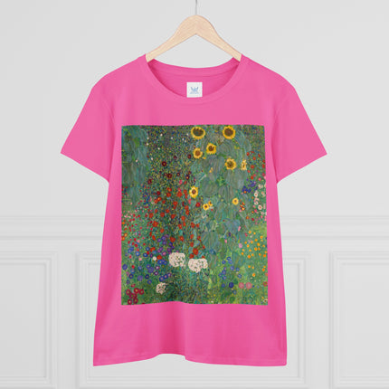 Farm Garden with Sunflowers by Gustav Klimt Women's Midweight Cotton Tee