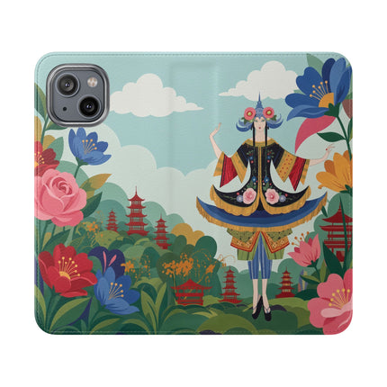 🌸🏯 The Lady Of The Pagoda Garden Flip Case – Art Deco Floral Fantasy