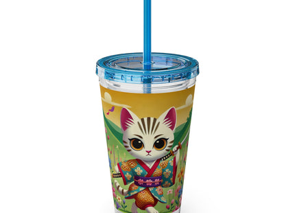 Samurai Kitten Sunsplash Tumbler with Straw, 16oz