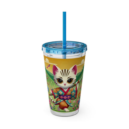 Samurai Kitten Sunsplash Tumbler with Straw, 16oz