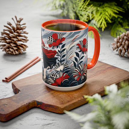 ☔🌹 The Scarlet Checkerboard Rainstorm Colorful Mug – Art Deco Floral Elegance