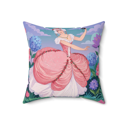 🎭🌸 The Lady Of The Secret Masquerade Square Pillow – Art Deco Garden Fantasy