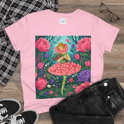 🌹🩰 The Rose Garden Dancer Cotton Tee – Art Deco Floral Whimsy