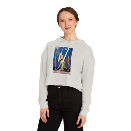 Smoke and Secrets: A Glamorous Encounter in Prohibition Era Women’s Cropped Hooded Sweatshirt