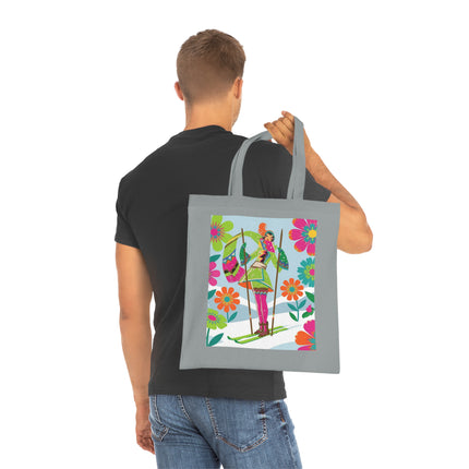 🎿🌸 The Winter Flower Adventurer Cotton Tote Bag – Colorful Skiing Fantasy