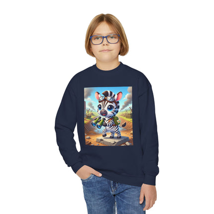 Zebra Lookout Youth Crewneck Sweatshirt – Adventure, Curiosity & Explorer Spirit