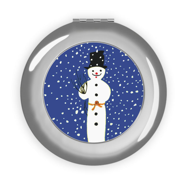 Snowman in Falling Snow Compact Travel Mirror