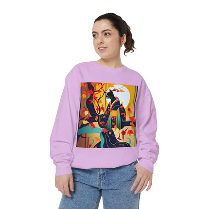 Black Cat in Kimono Unisex Garment-Dyed Sweatshirt