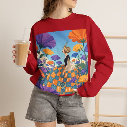 🌺🧡 The Lady Of The Golden Garden Crewneck Sweatshirt – Art Deco Fashion Fantasy