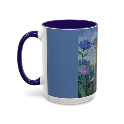 The Lady And The Enchanted Heron Colorful Mugs – Art Deco Botanical Elegance