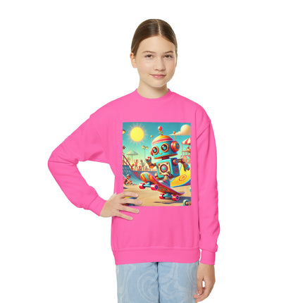 Skate Park Robot Youth Crewneck Sweatshirt – Energy, Motion & Retro-Futuristic Fun
